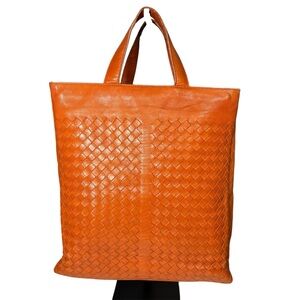 Bottega Veneta Intrecciato Woven Leather Tote Orange Italy